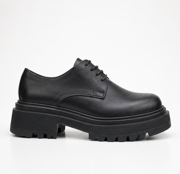 Black Chunky Derby Shoes