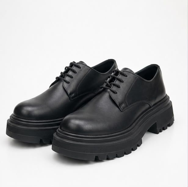 Black Chunky Derby Shoes
